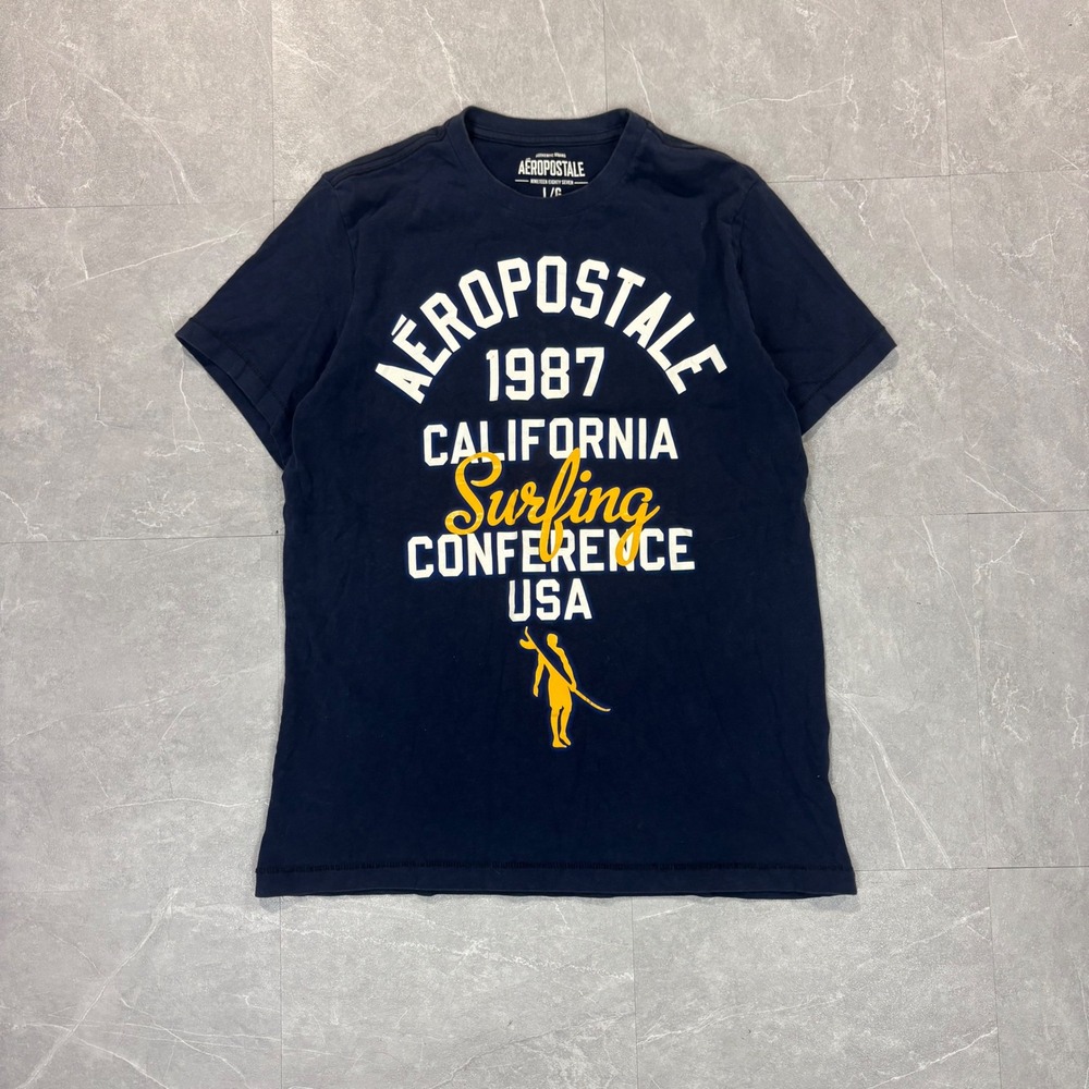 Aeropostale Mens Navy Blue California Surfing Conference Graphic T-Shirt L
